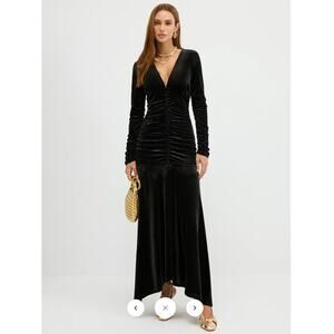 NWT Commense Velvet Ruched Plunge Maxi Dress Sz M
